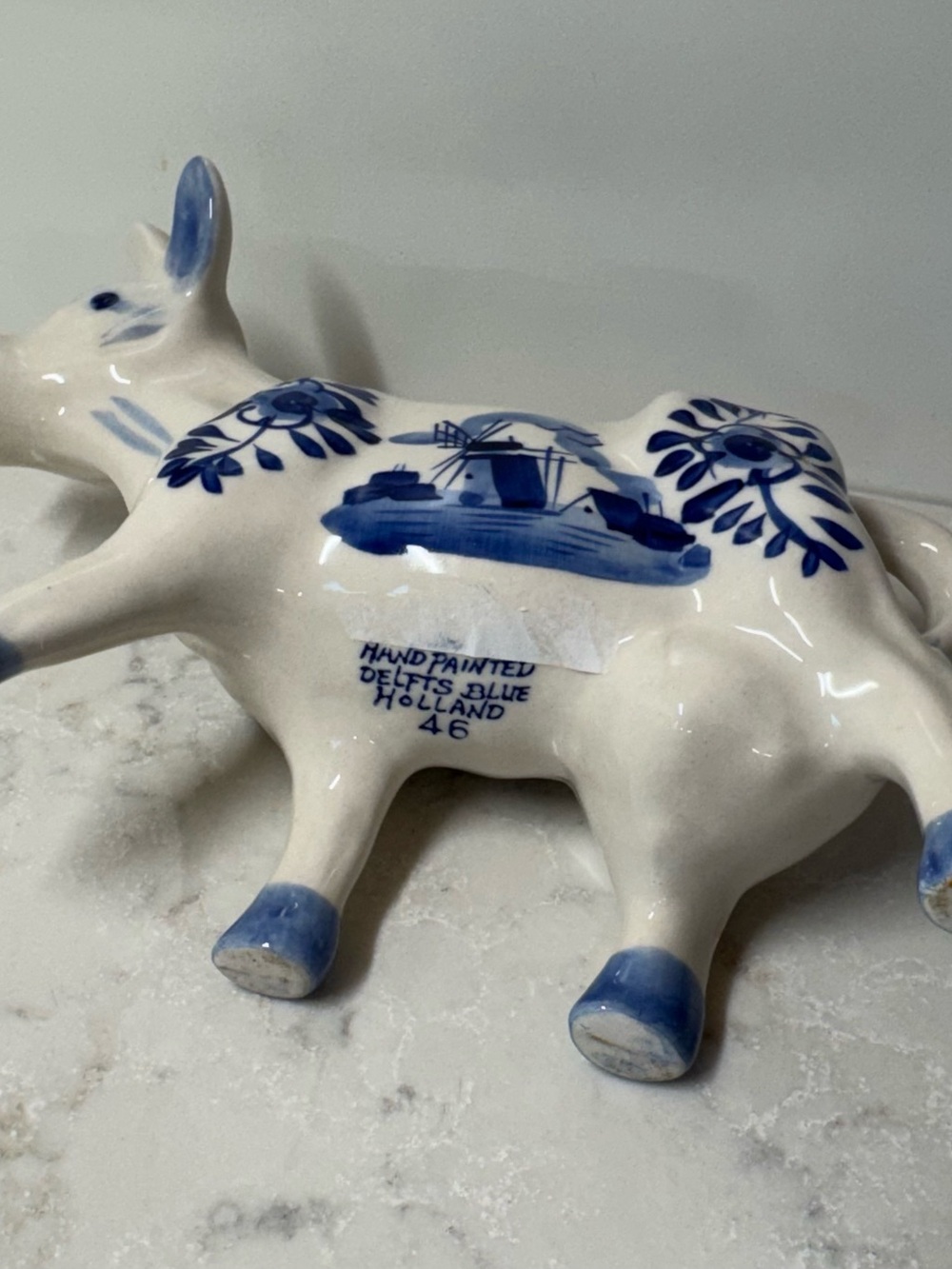 Vintage Blue Delft Blue Ceramic Cow Creamer - White and Blue - Picture 8 of 10